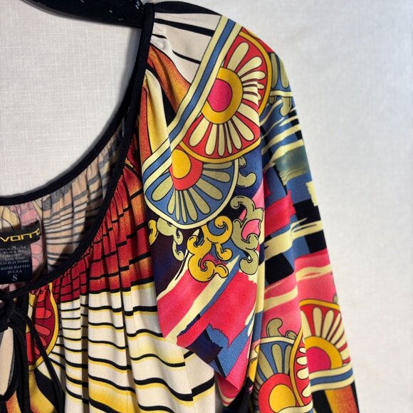 Colorful Abstract Print Womens Top With Elastic Sleeves By Evovorro - Size S - Picture 4 of 10